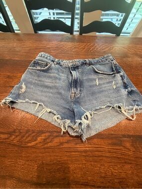 Zara Light Blue Distressed Denim Cutoff Shorts